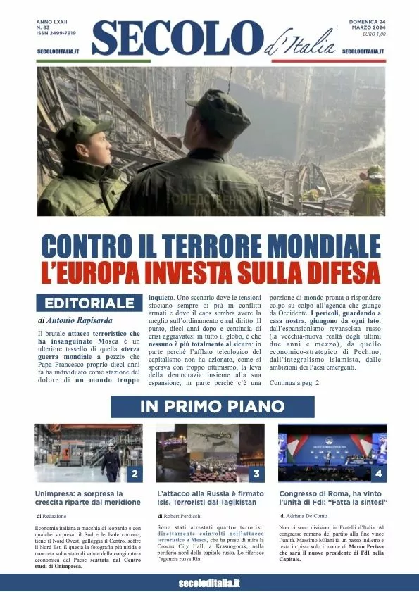 Prima-pagina-secolo-d-italia-edizione-di-oggi-24-03-2024