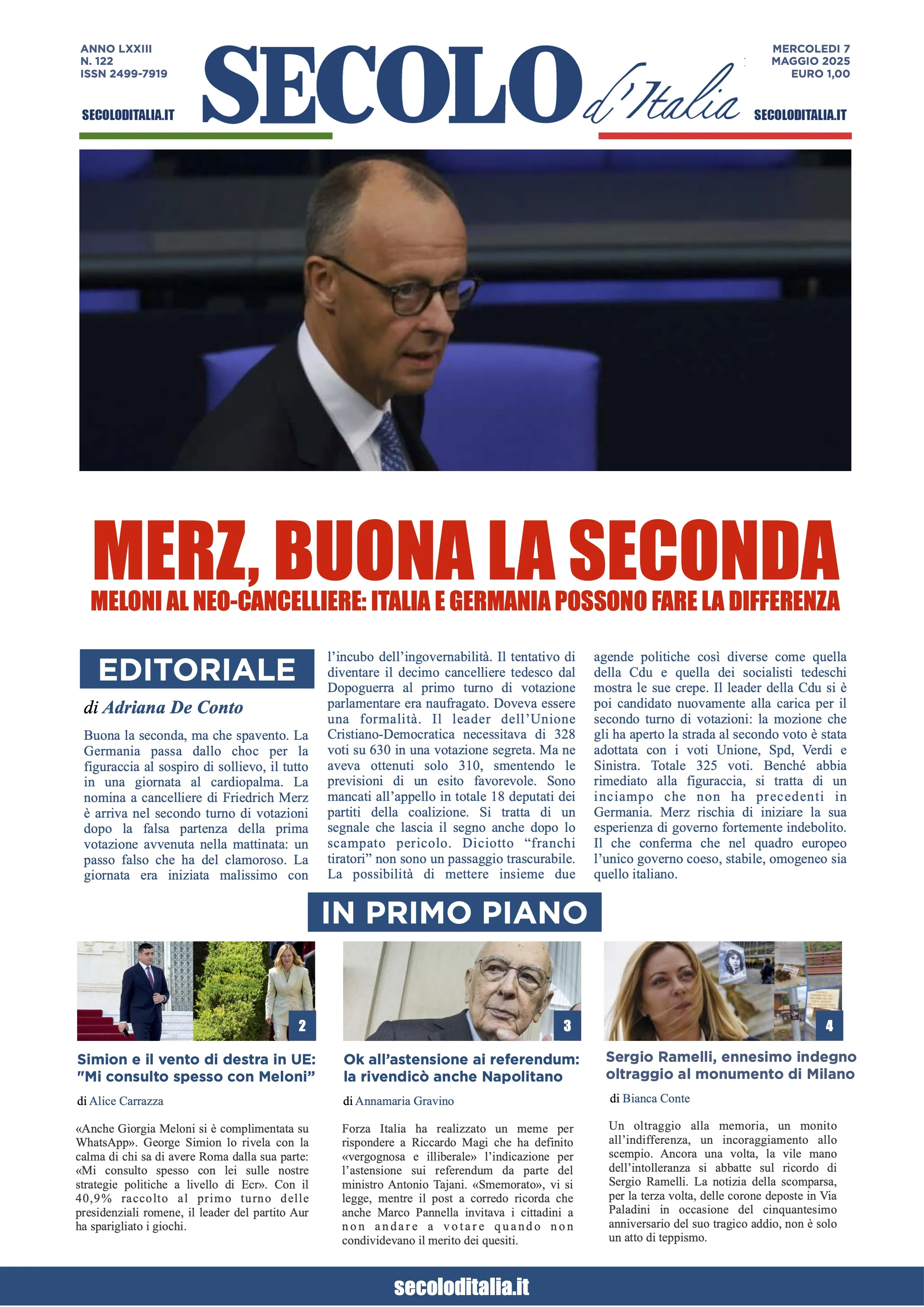 Prima-pagina-secolo-italia-oggi-edizione-di-oggi-07-05-2025