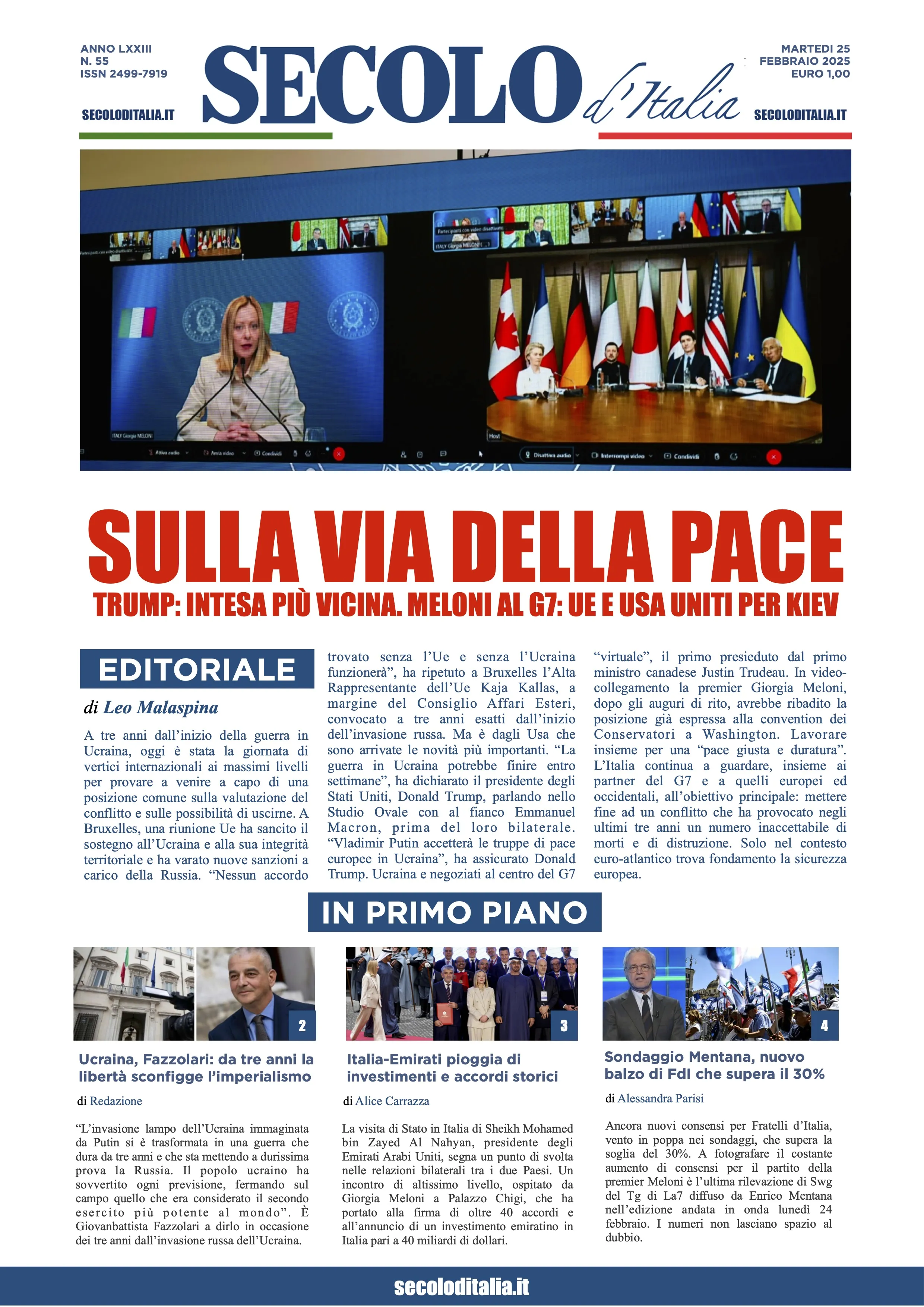 Prima-pagina-secolo-italia-oggi-edizione-di-oggi-25-02-2025