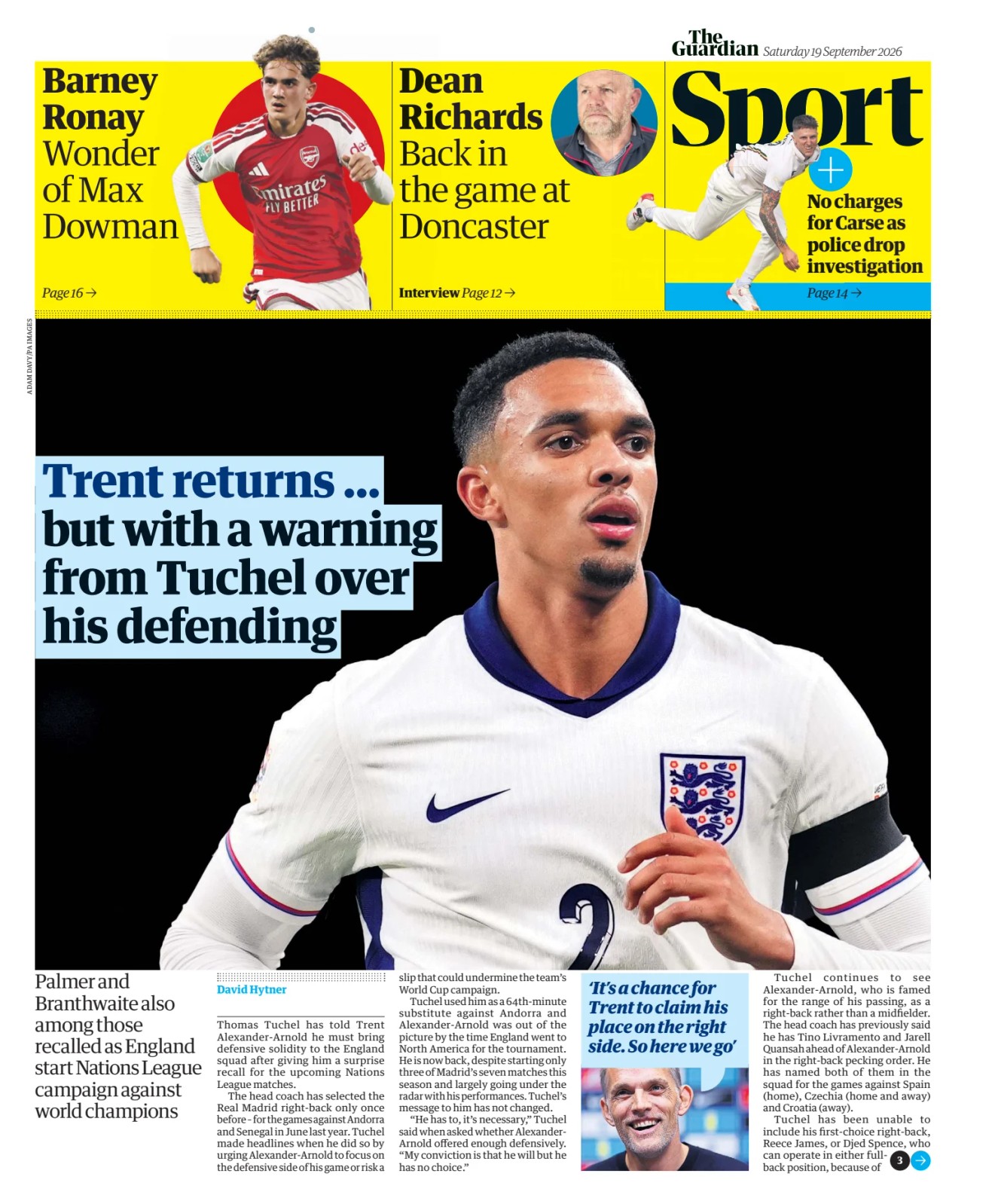 Prima-pagina-the-observer-sport-oggi-edizione-di-oggi-20260919