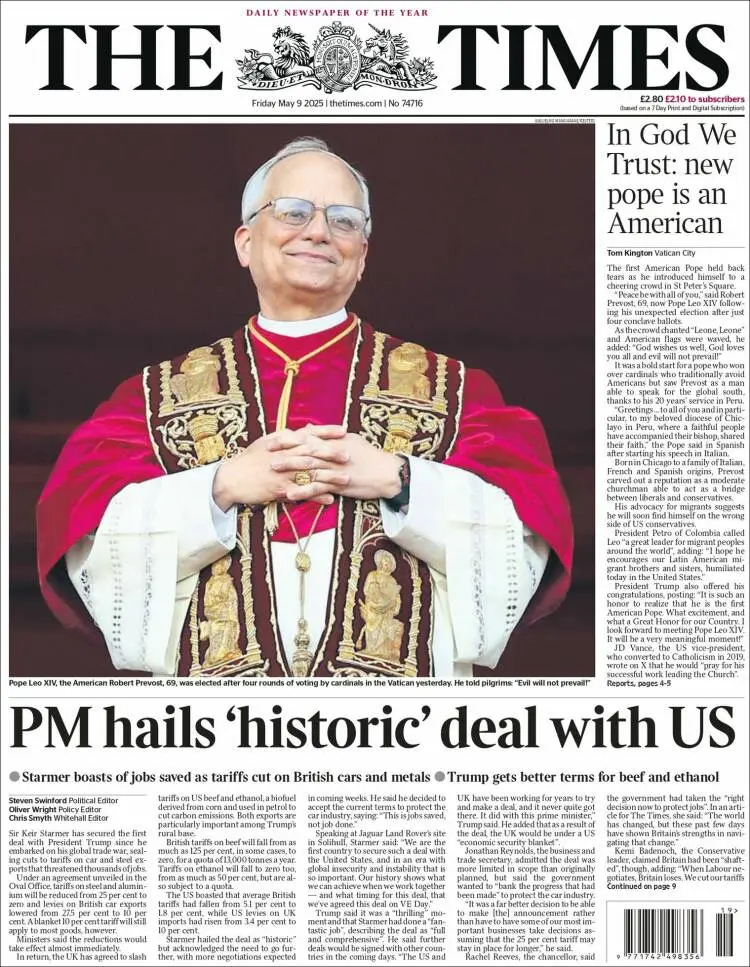 Prima-pagina-the-times-edizione-di-oggi-2025-05-09