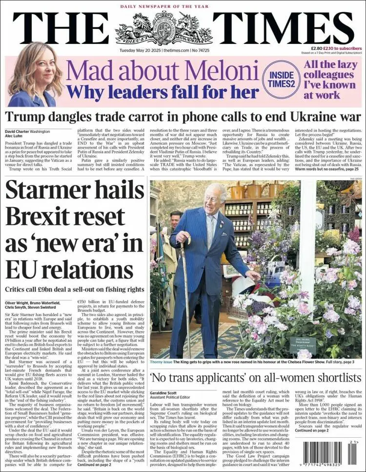 Prima-pagina-the-times-edizione-di-oggi-2025-05-20