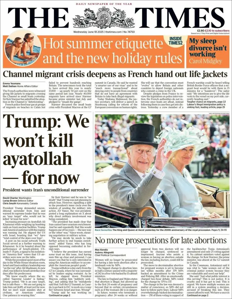 Prima-pagina-the-times-edizione-di-oggi-2025-06-18