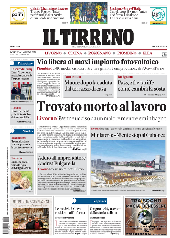 Prima-pagina-tirreno-edizione-di-oggi-01-06-2025