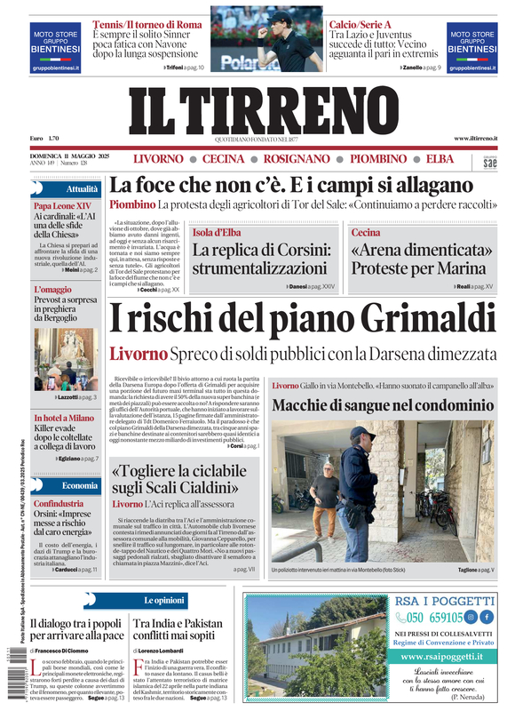 Prima-pagina-tirreno-edizione-di-oggi-11-05-2025