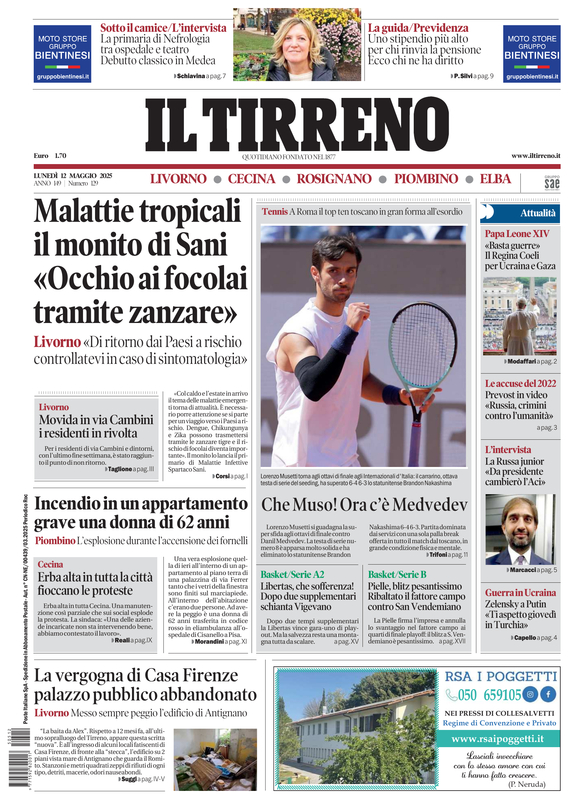 Prima-pagina-tirreno-edizione-di-oggi-12-05-2025