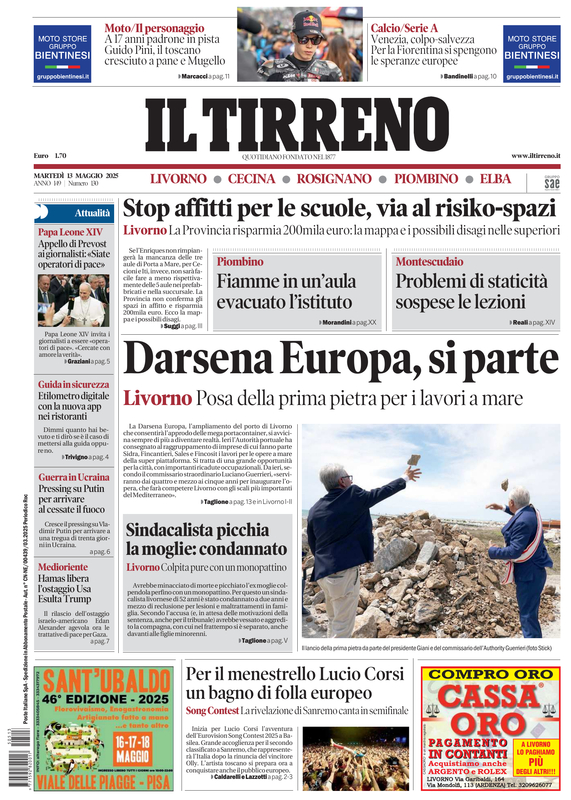 Prima-pagina-tirreno-edizione-di-oggi-13-05-2025