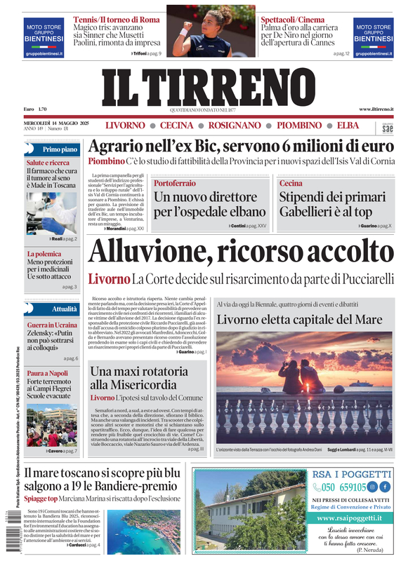 Prima-pagina-tirreno-edizione-di-oggi-14-05-2025
