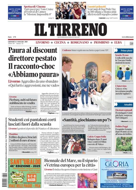 Prima-pagina-tirreno-edizione-di-oggi-15-05-2025