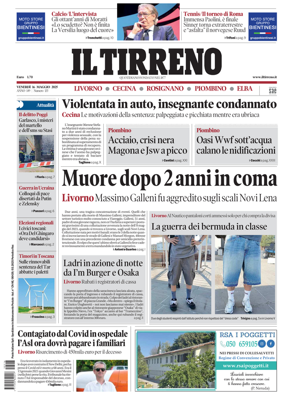 Prima-pagina-tirreno-edizione-di-oggi-16-05-2025