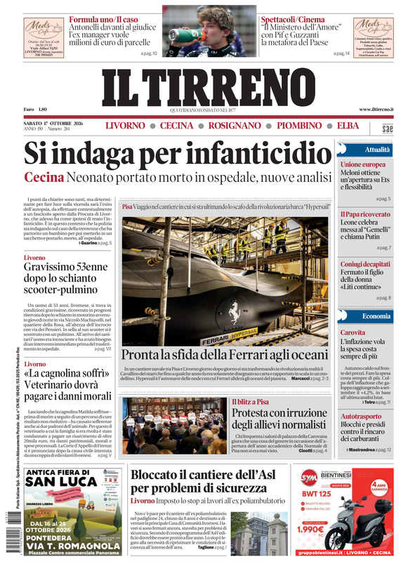 Prima-pagina-tirreno-edizione-di-oggi-17-10-2026