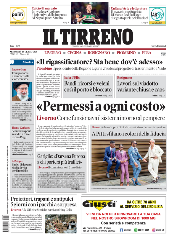 Prima-pagina-tirreno-edizione-di-oggi-18-06-2025