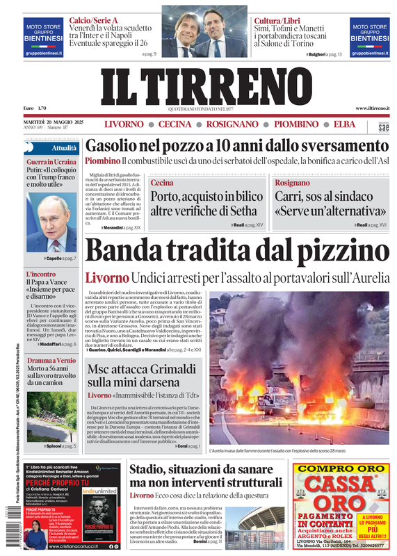 Prima-pagina-tirreno-edizione-di-oggi-20-05-2025
