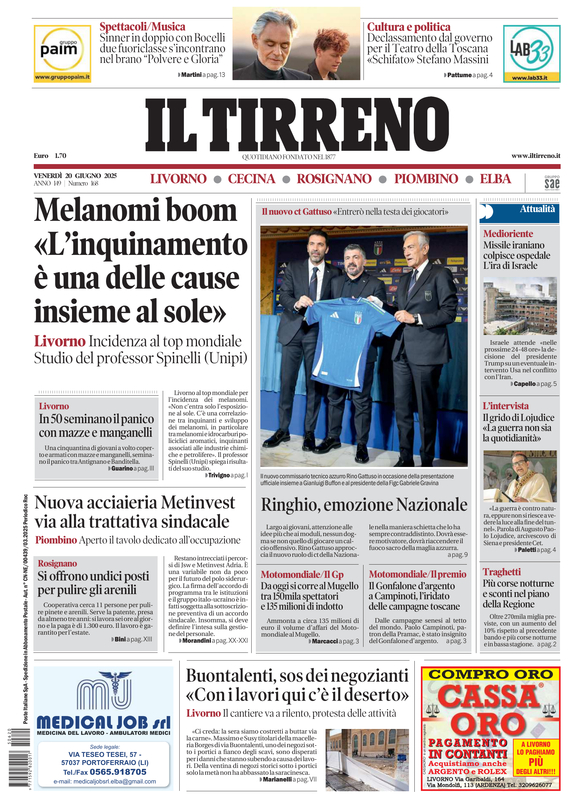 Prima-pagina-tirreno-edizione-di-oggi-20-06-2025