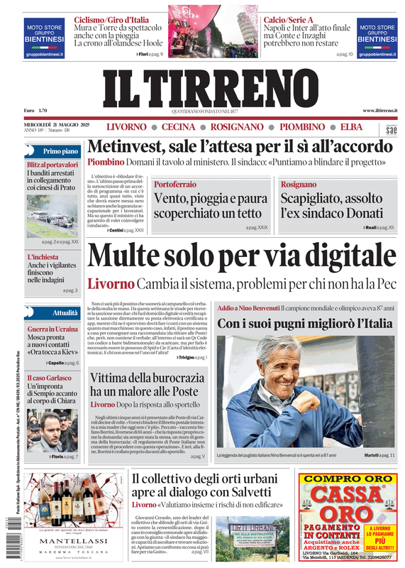 Prima-pagina-tirreno-edizione-di-oggi-21-05-2025