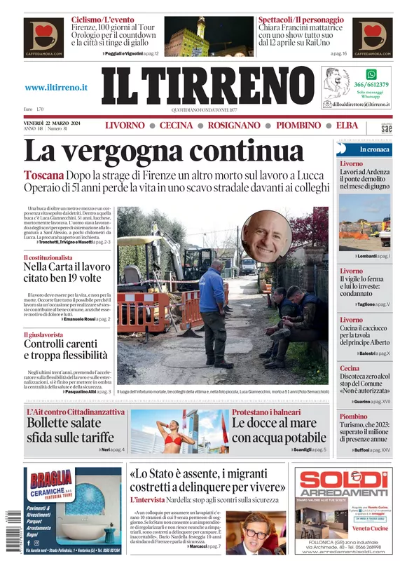 Prima-pagina-tirreno-edizione-di-oggi-22-03-2024