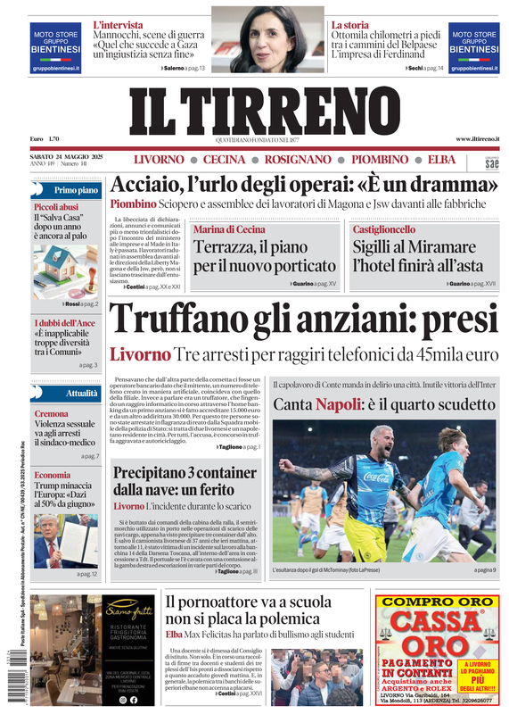Prima-pagina-tirreno-edizione-di-oggi-24-05-2025