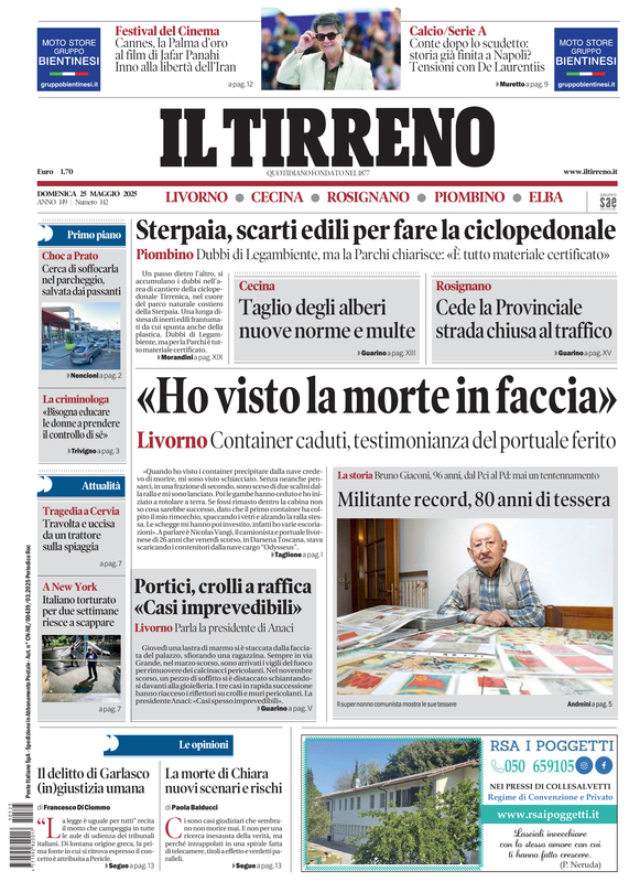 Prima-pagina-tirreno-edizione-di-oggi-25-05-2025