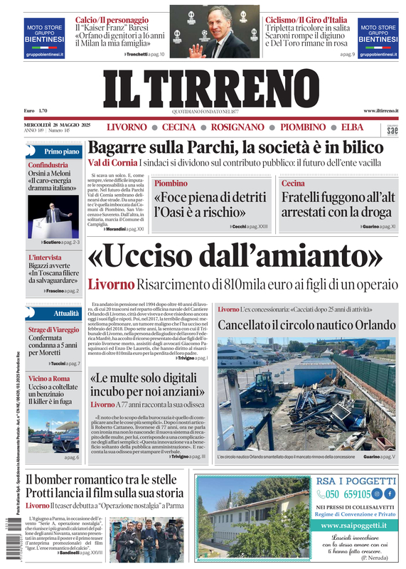 Prima-pagina-tirreno-edizione-di-oggi-28-05-2025