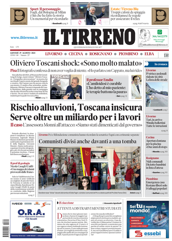 Prima-pagina-tirreno-edizione-di-oggi-29-08-2024