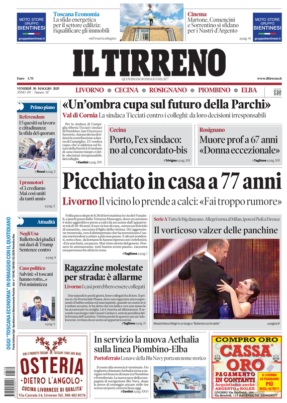 Prima-pagina-tirreno-edizione-di-oggi-30-05-2025