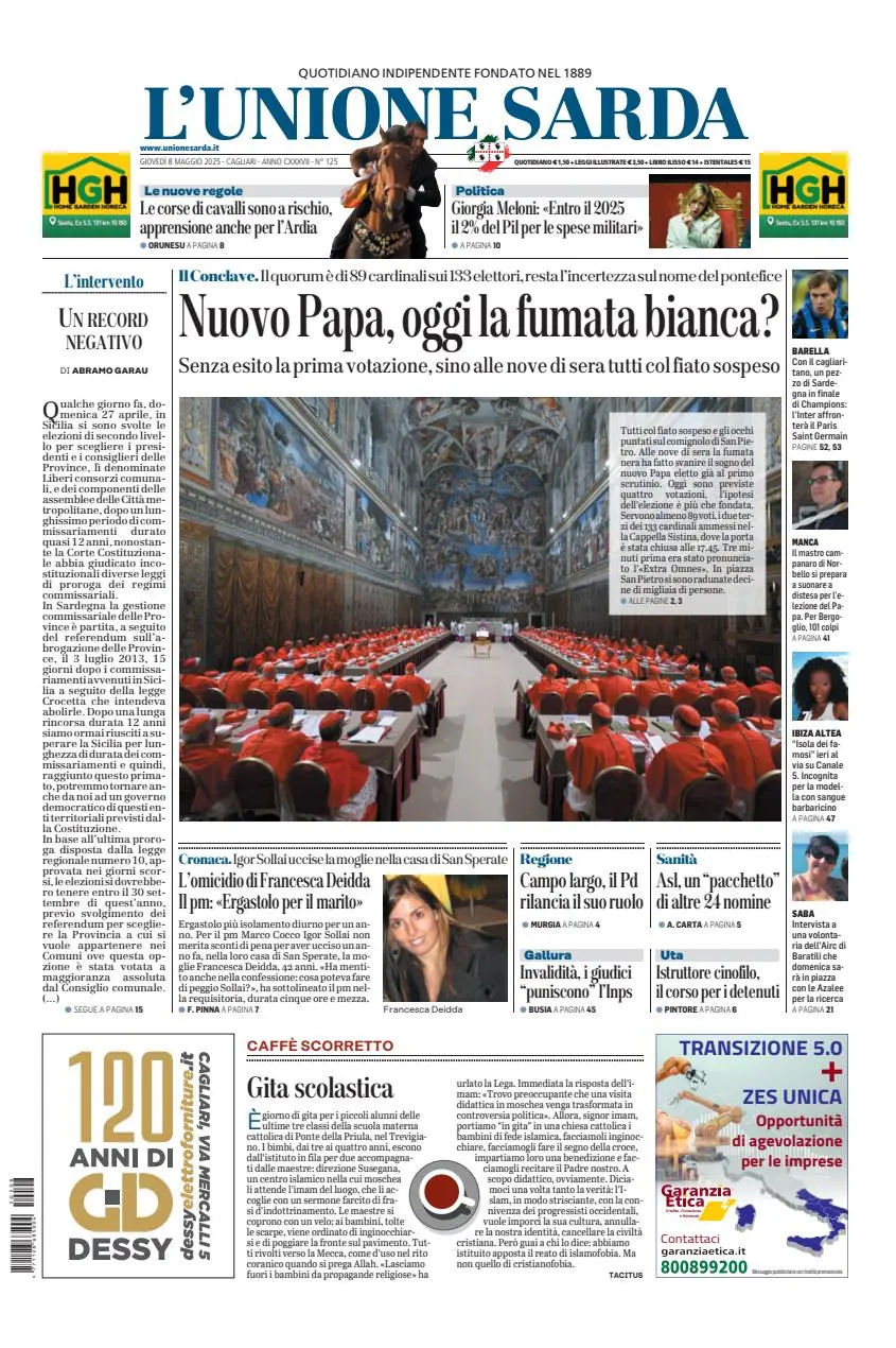 Prima-pagina-unione_sarda-edizione-di-oggi-08-05-2025
