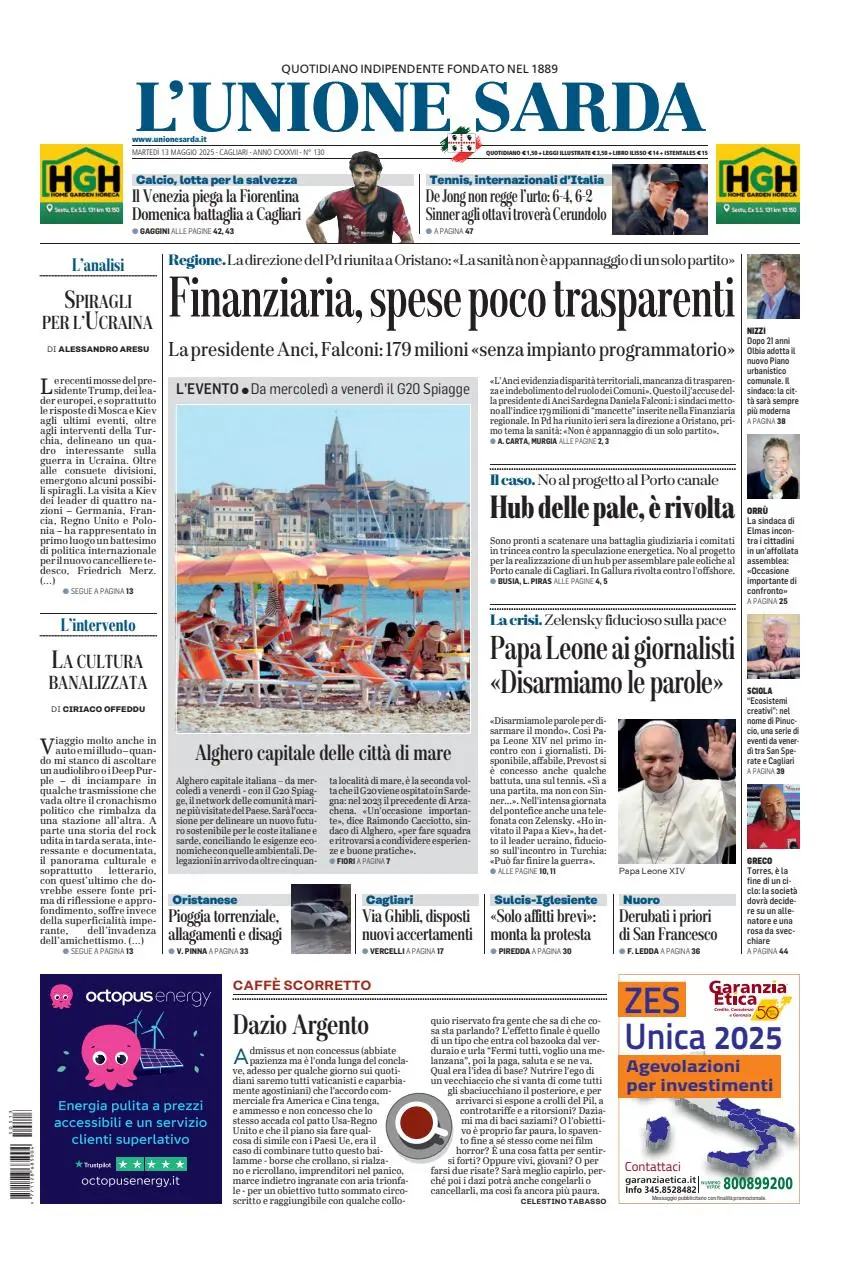 Prima-pagina-unione_sarda-edizione-di-oggi-13-05-2025