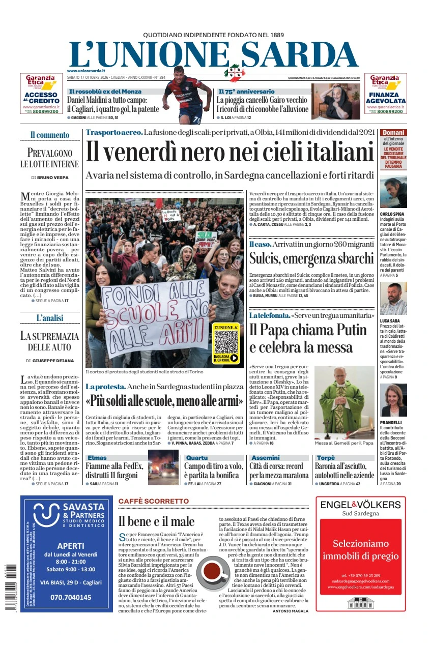 Prima-pagina-unione_sarda-edizione-di-oggi-17-10-2026