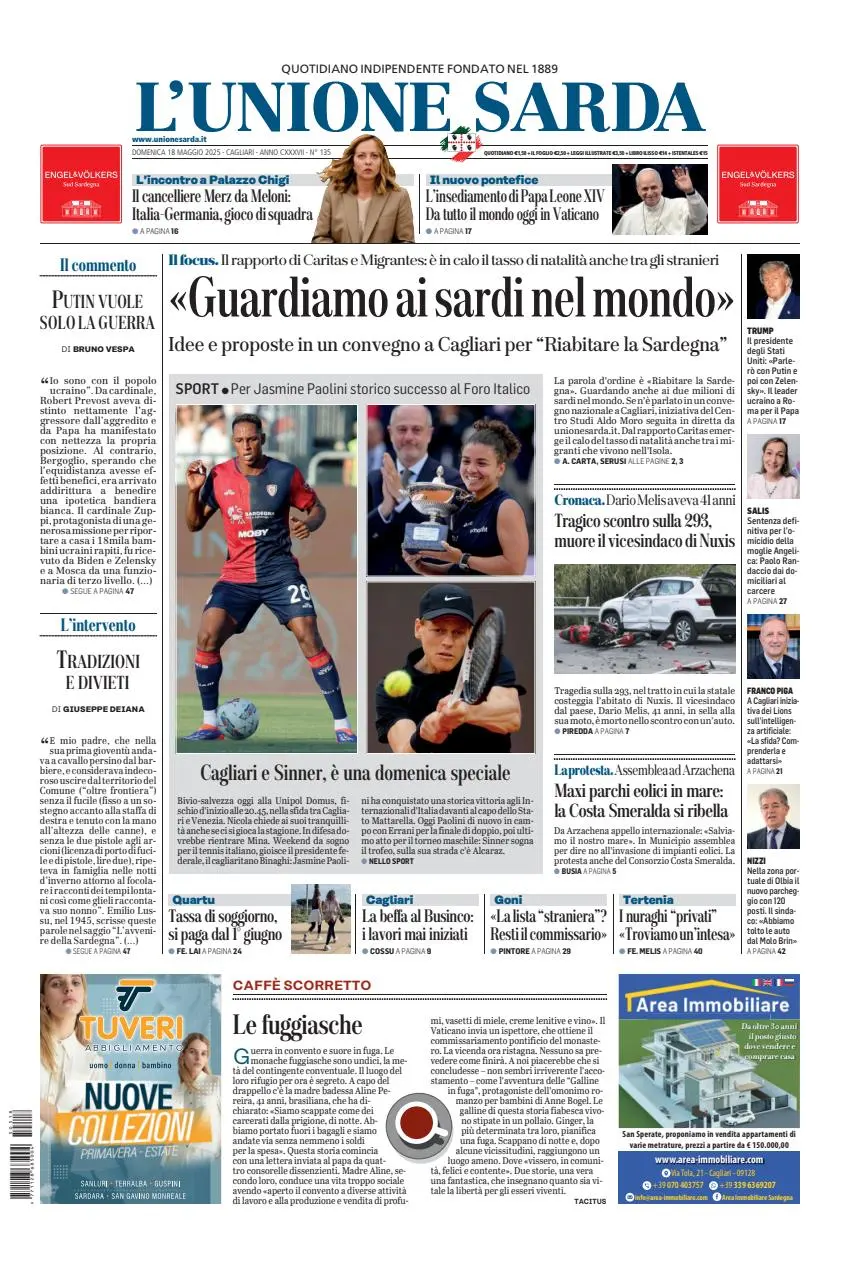 Prima-pagina-unione_sarda-edizione-di-oggi-18-05-2025
