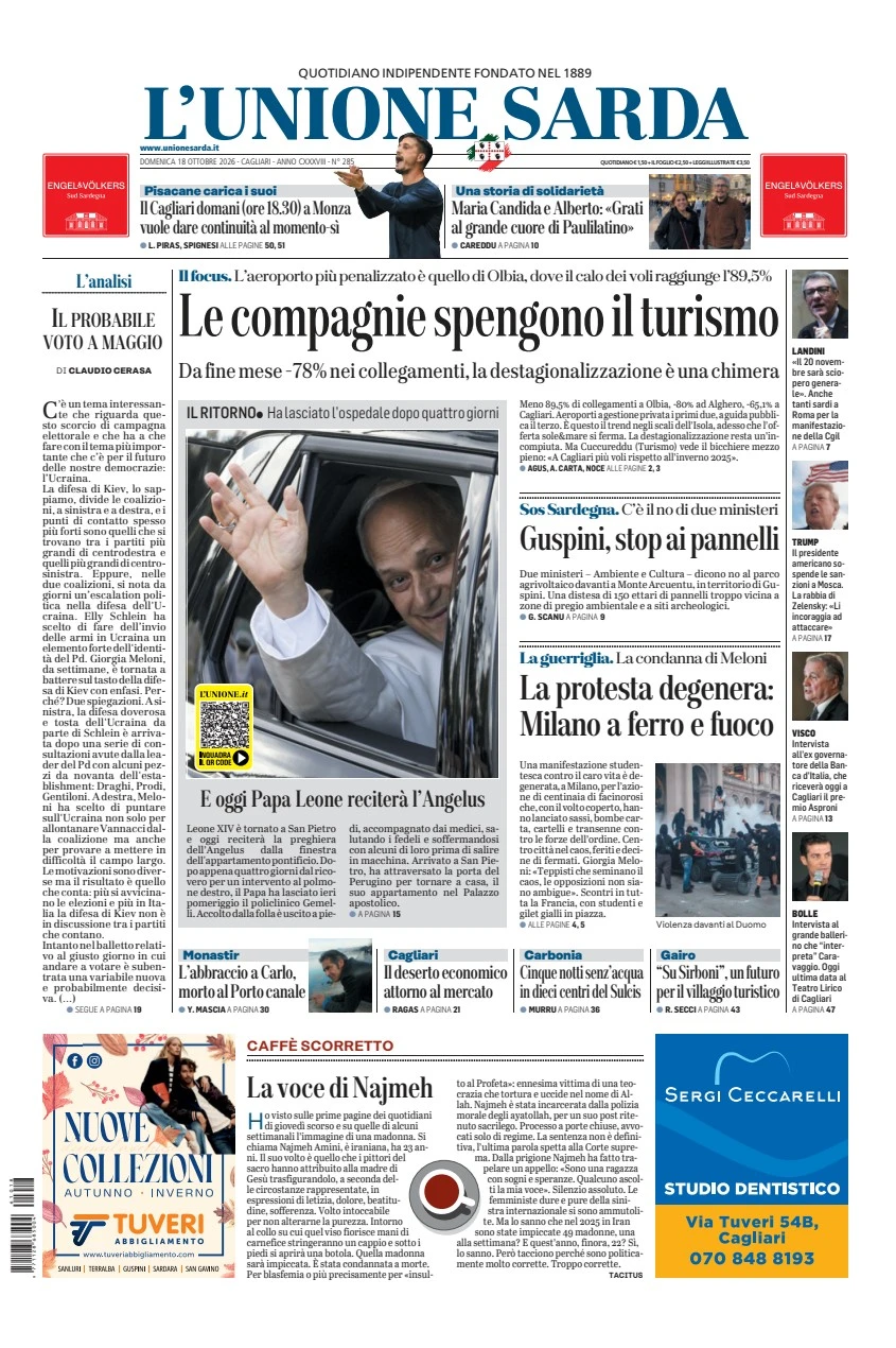 Prima-pagina-unione_sarda-edizione-di-oggi-18-10-2026