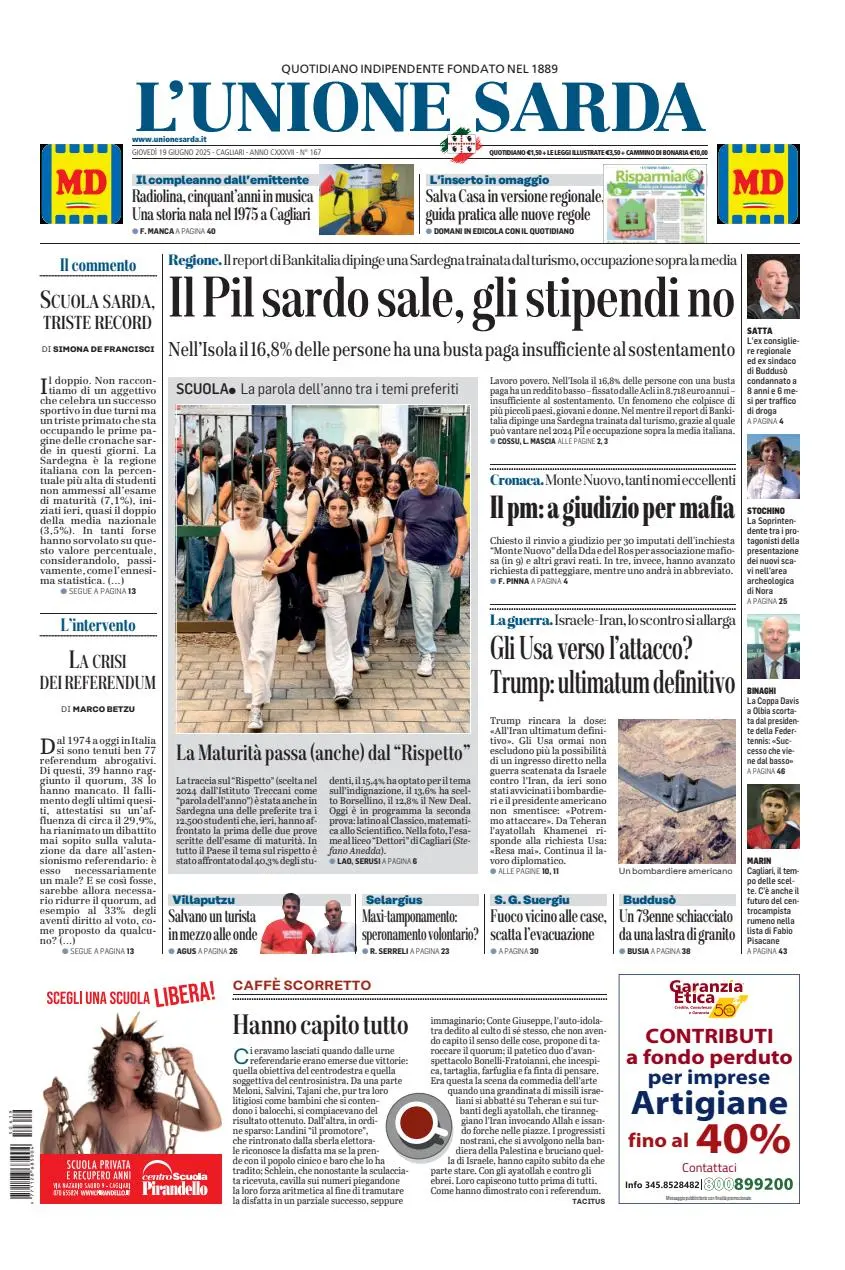 Prima-pagina-unione_sarda-edizione-di-oggi-19-06-2025