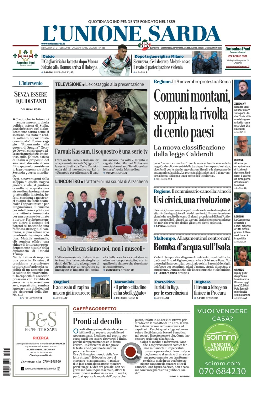 Prima-pagina-unione_sarda-edizione-di-oggi-21-10-2026