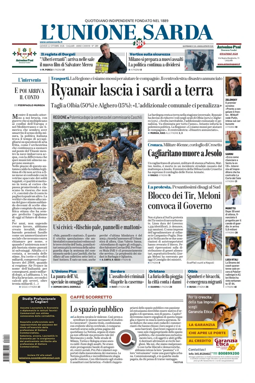 Prima-pagina-unione_sarda-edizione-di-oggi-22-10-2026