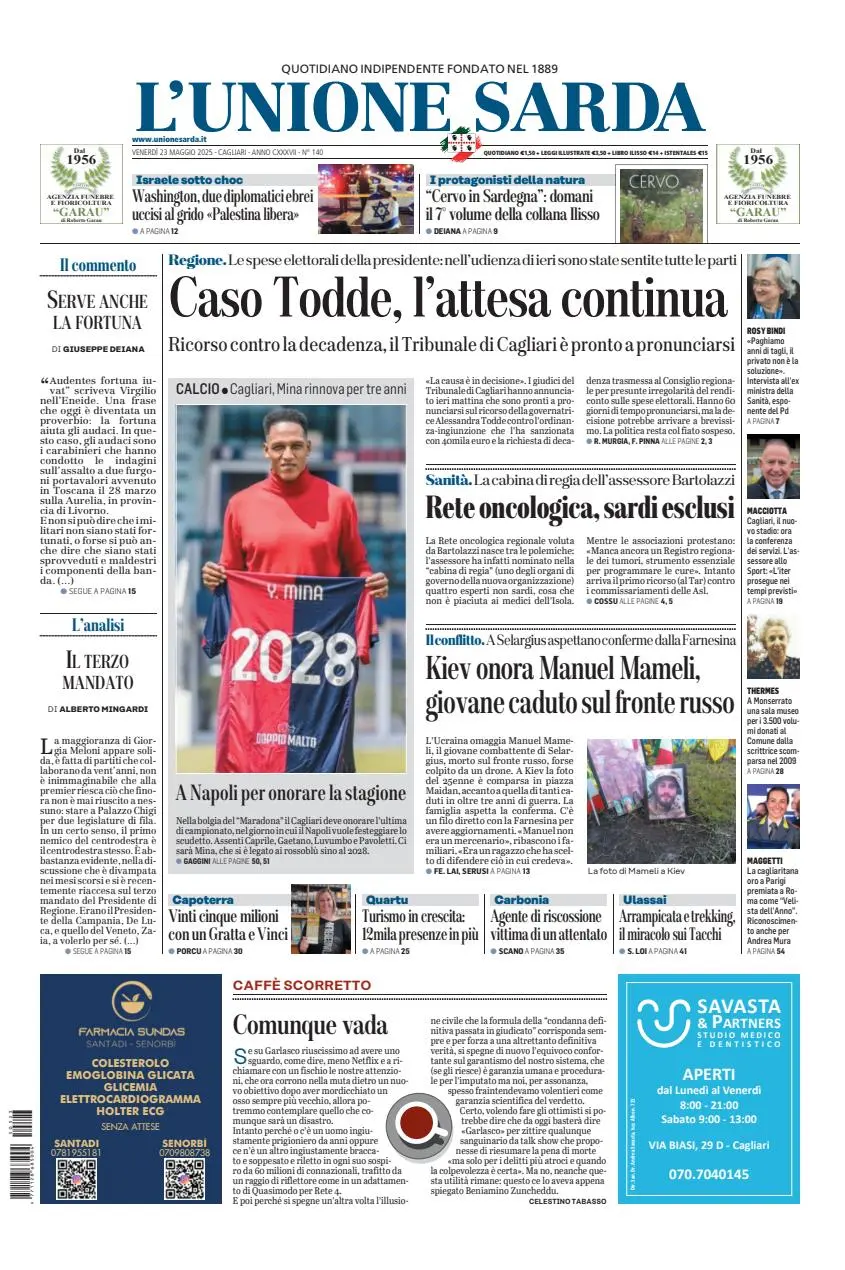 Prima-pagina-unione_sarda-edizione-di-oggi-23-05-2025