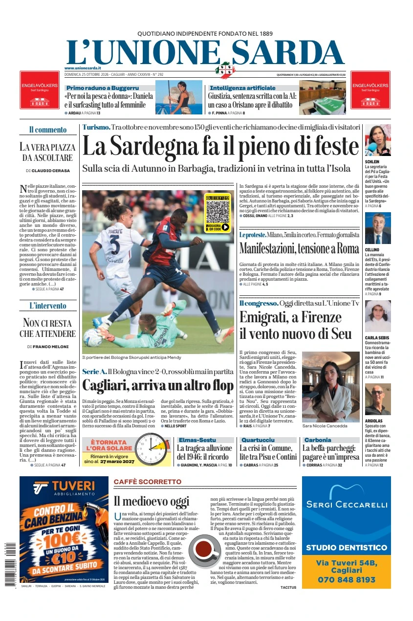 Prima-pagina-unione_sarda-edizione-di-oggi-25-10-2026