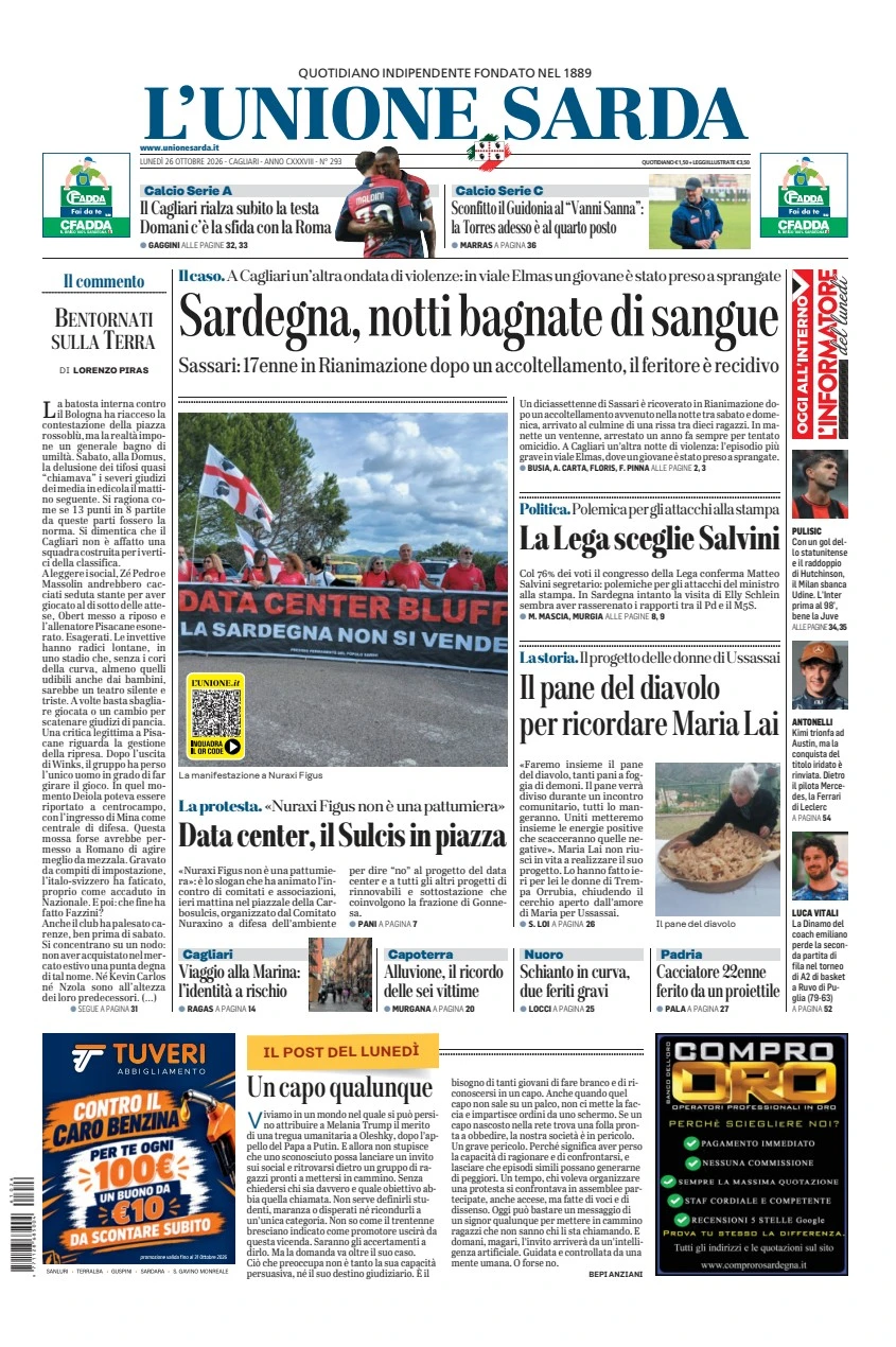 Prima-pagina-unione_sarda-edizione-di-oggi-26-10-2026