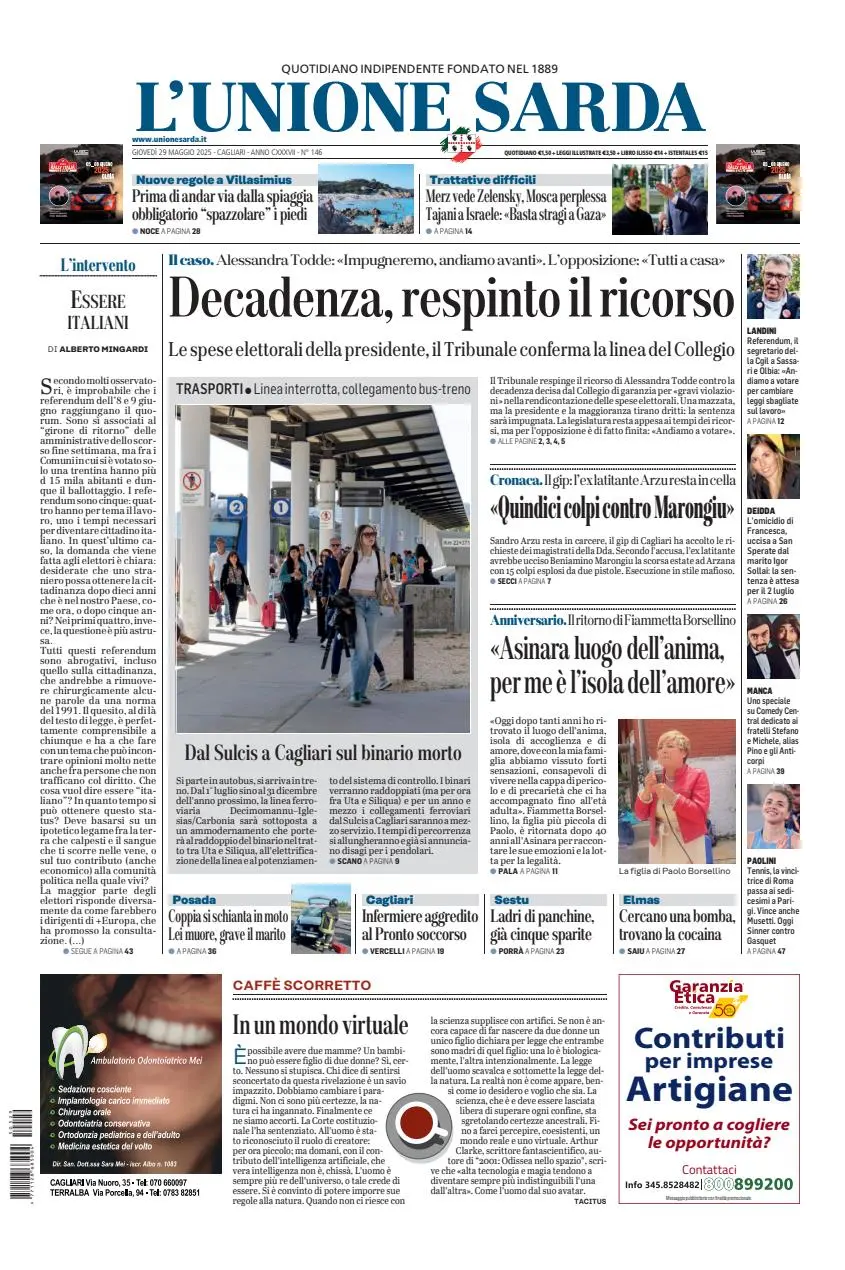 Prima-pagina-unione_sarda-edizione-di-oggi-29-05-2025
