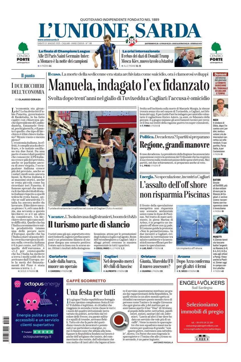 Prima-pagina-unione_sarda-edizione-di-oggi-31-05-2025
