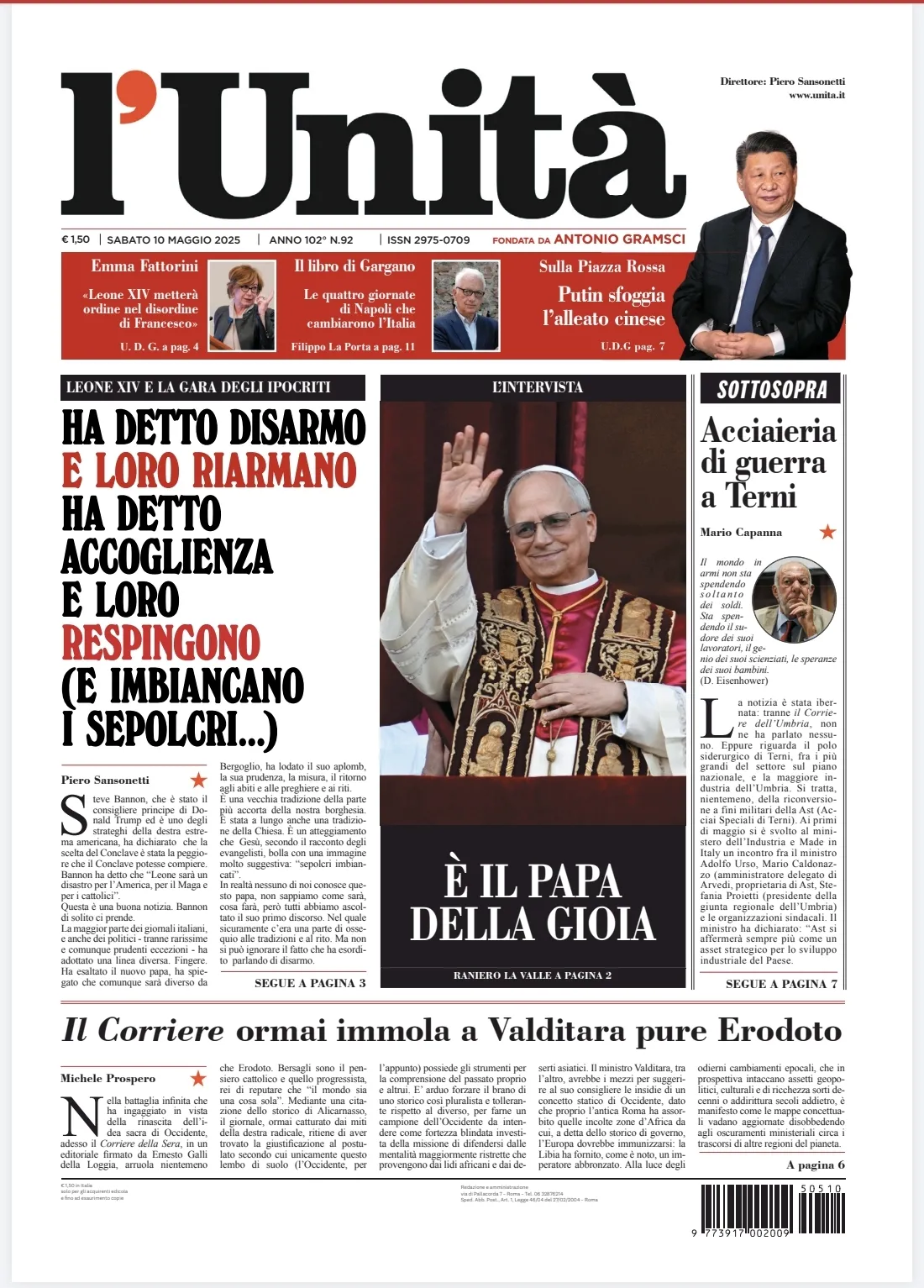 Prima-pagina-unita-oggi-edizione-di-oggi-09-05-2025