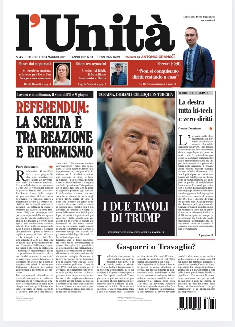 Prima-pagina-unita-oggi-edizione-di-oggi-13-05-2025