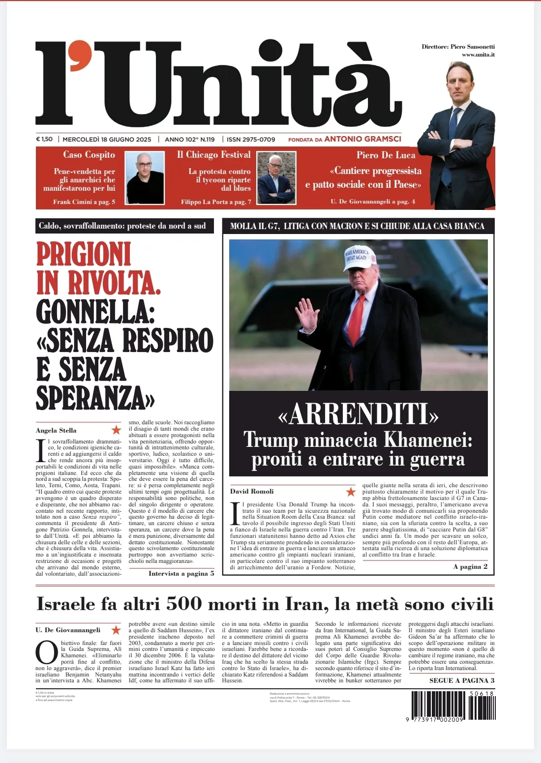 Prima-pagina-unita-oggi-edizione-di-oggi-18-06-2025