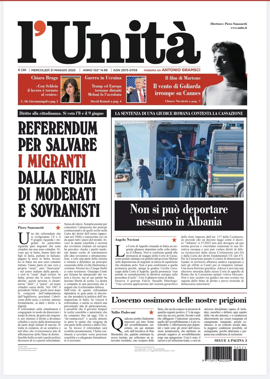 Prima-pagina-unita-oggi-edizione-di-oggi-20-05-2025