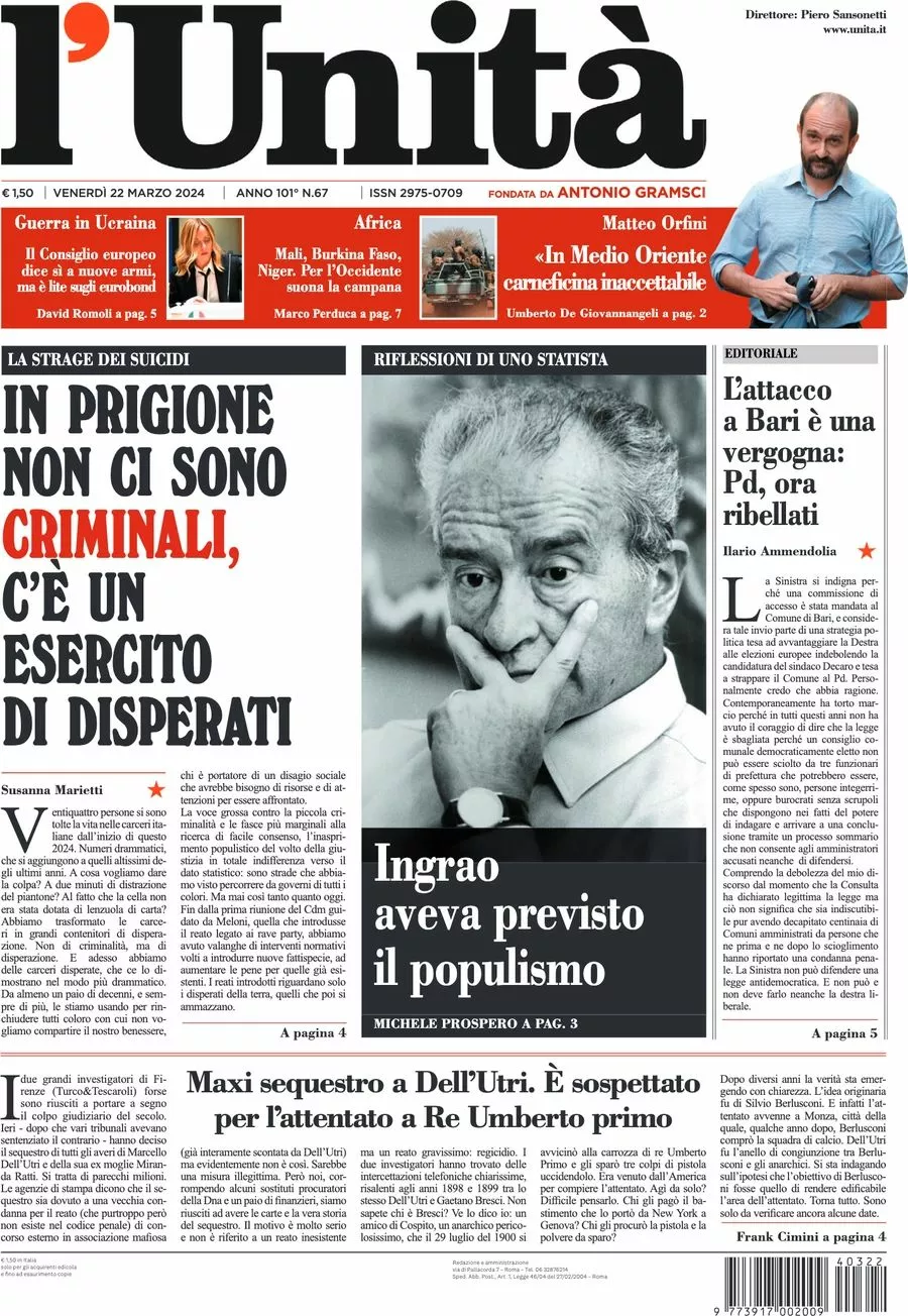 Prima-pagina-l-unita-editoriale-oggi-edizione-di-oggi-22-03-2024