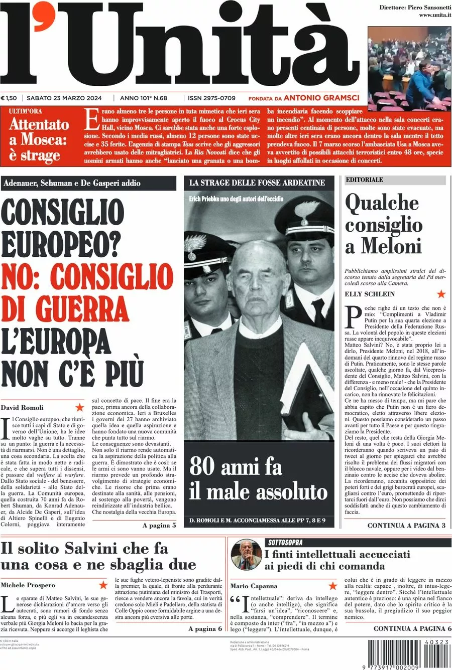 Prima-pagina-l-unita-editoriale-oggi-edizione-di-oggi-23-03-2024