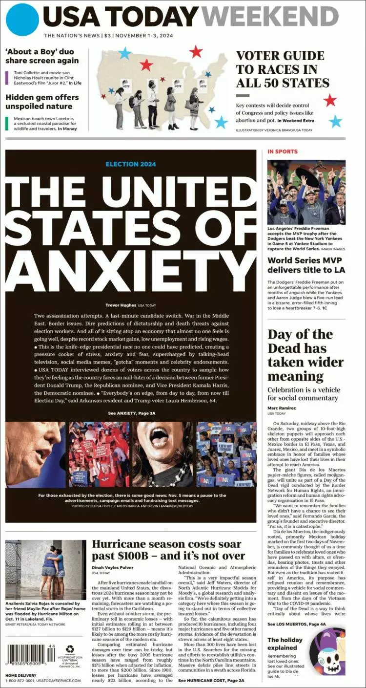 Prima-pagina-usa-today-edizione-di-oggi-2024-11-01