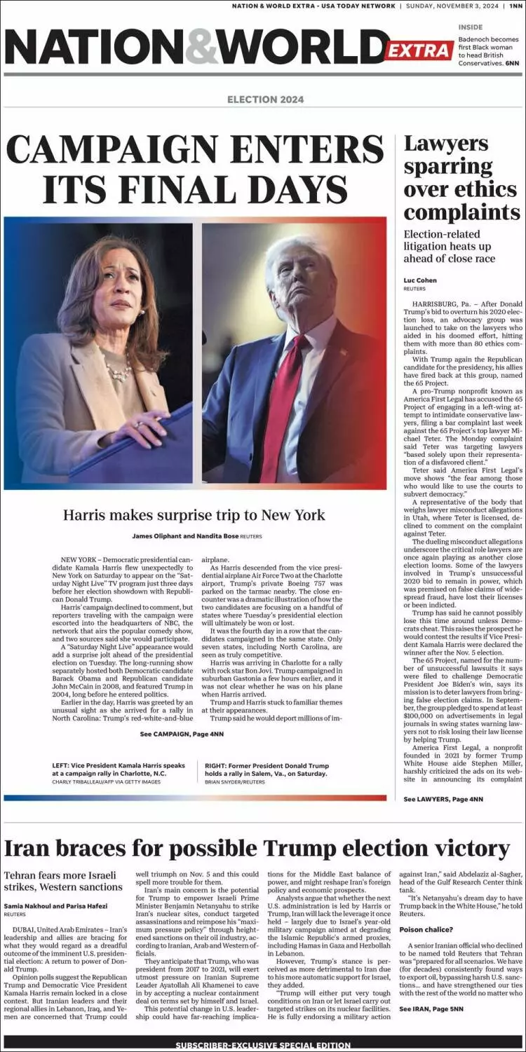 Prima-pagina-usa-today-edizione-di-oggi-2024-11-03