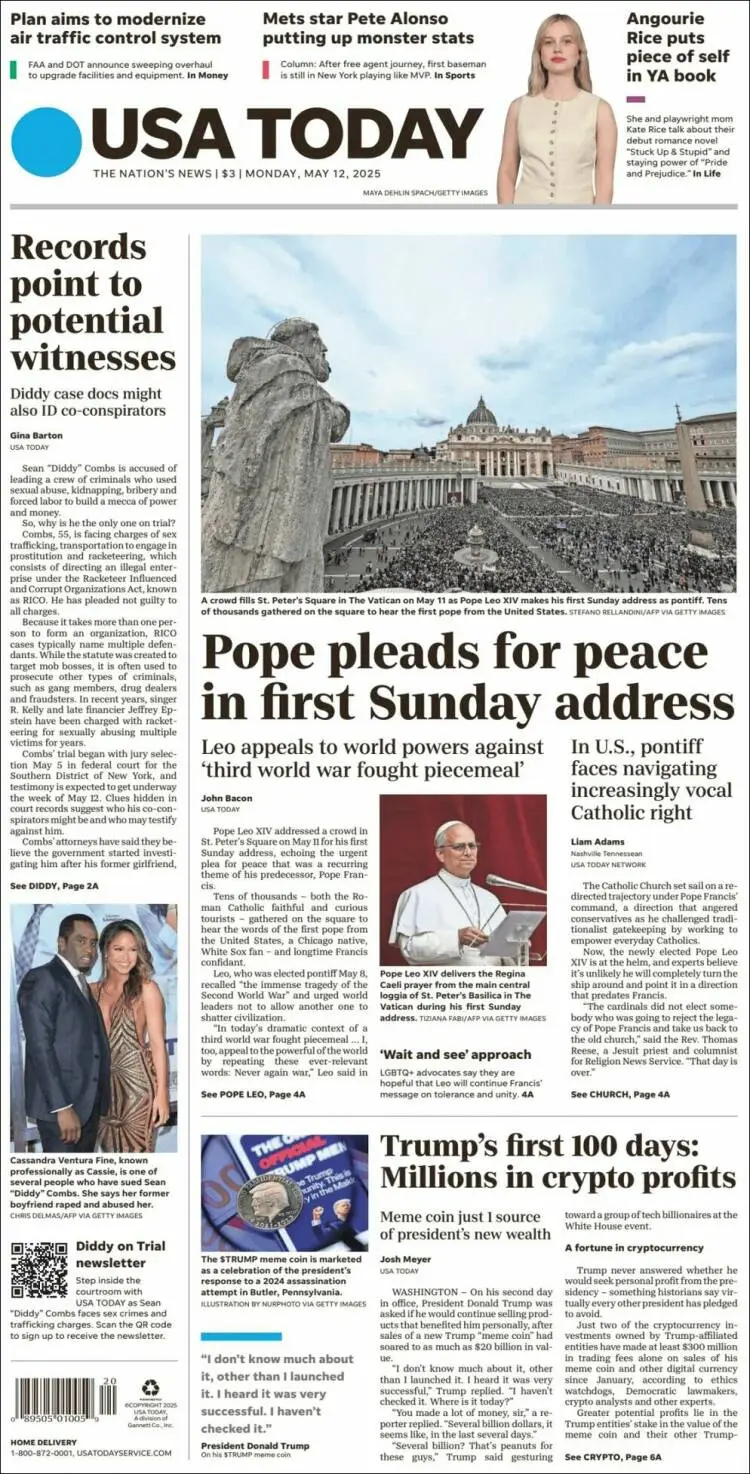 Prima-pagina-usa-today-edizione-di-oggi-2025-05-12