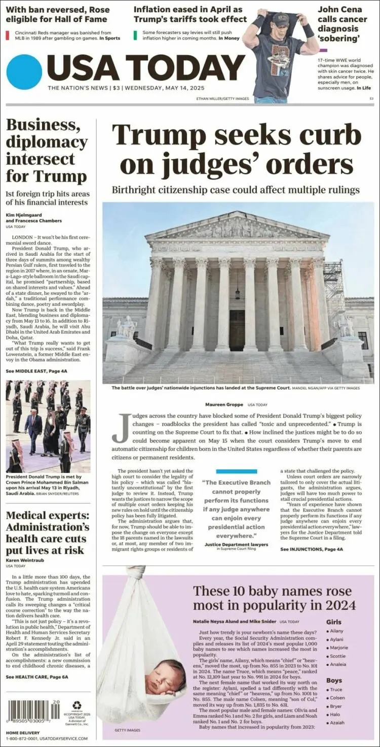 Prima-pagina-usa-today-edizione-di-oggi-2025-05-14