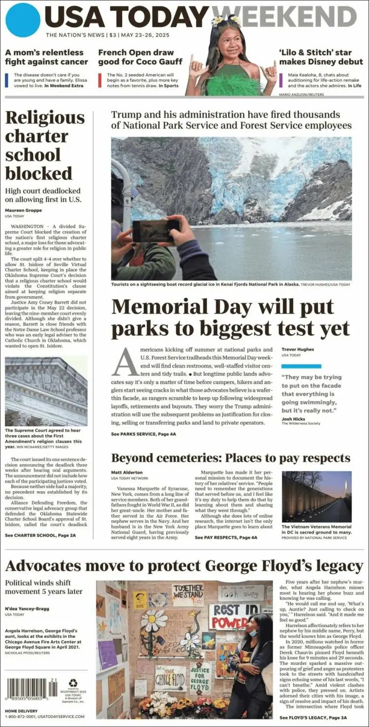 Prima-pagina-usa-today-edizione-di-oggi-2025-05-23