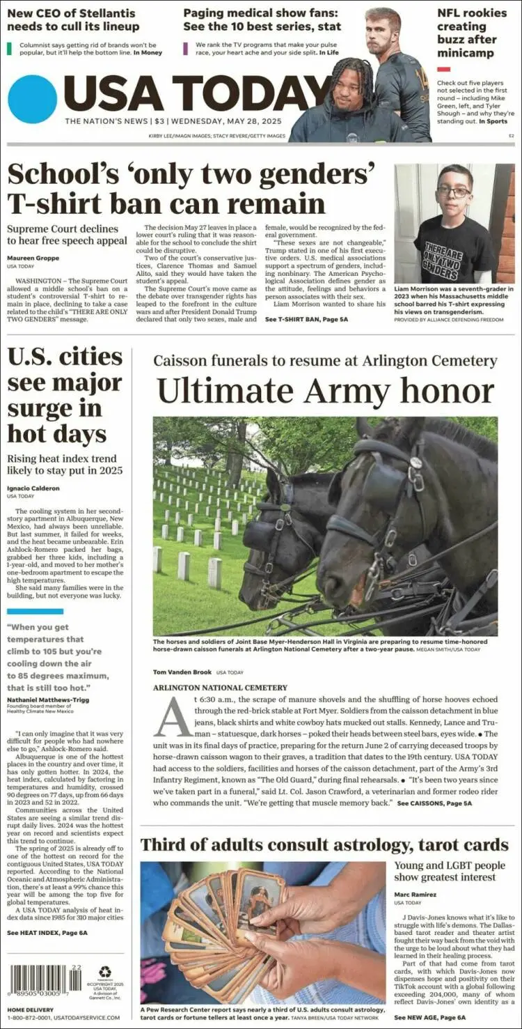 Prima-pagina-usa-today-edizione-di-oggi-2025-05-28